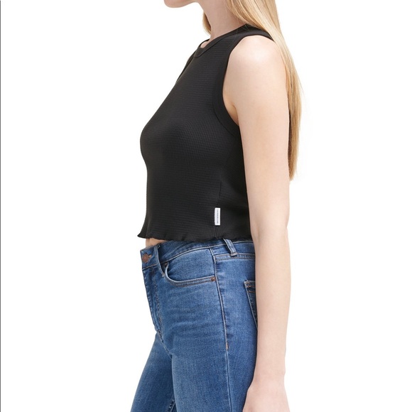 Calvin Klein Sleeveless Waffle Crop Top COLOR Black SIZES M & L NWT - Picture 4 of 6